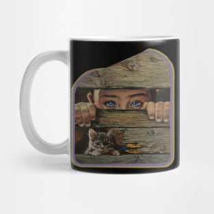 Cat and boy two hearts Mug